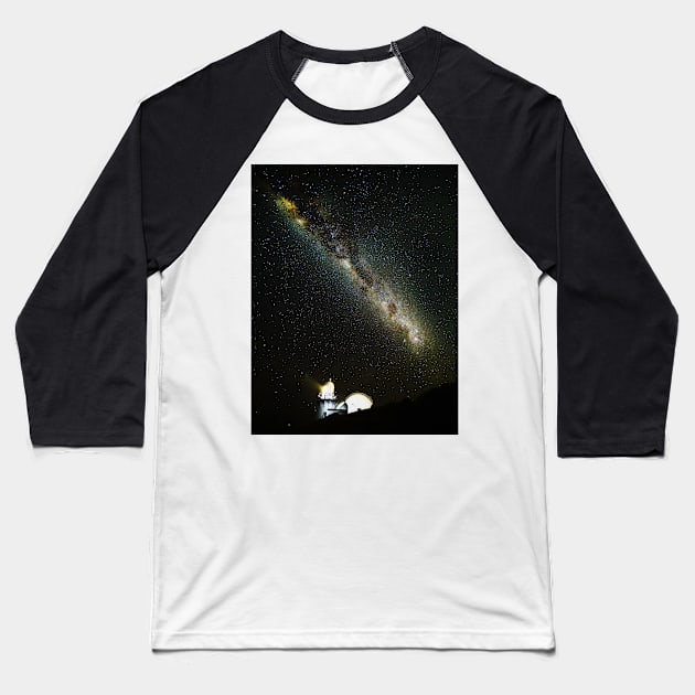 Milky Way over lighthouse Baseball T-Shirt by dags